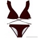 Polkra Womens Plain Bikini Set Swimsuit Flounce Ruched Tops Bathing Suit Winered B071LMVBYB